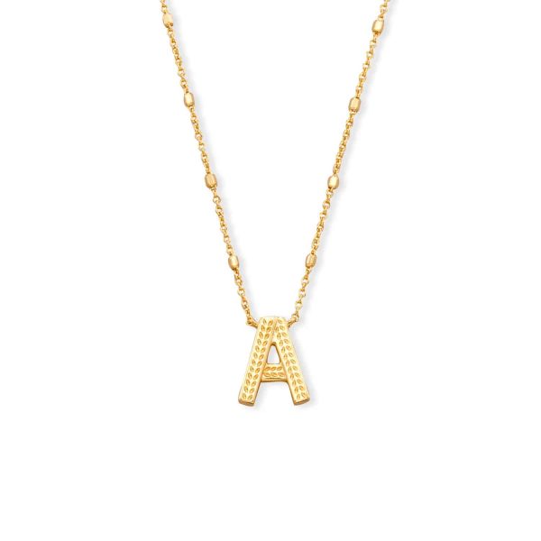 Letter A Pendant Necklace in Gold