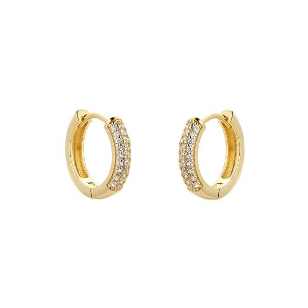 Yellow Gold Plated Silver Pave Cubic Zirconia Huggie Earrings