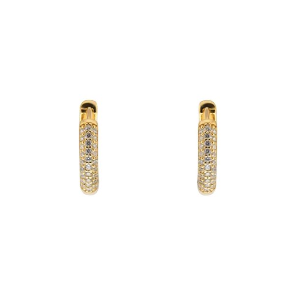 Yellow Gold Plated Silver Pave Cubic Zirconia Huggie Earrings - Image 2