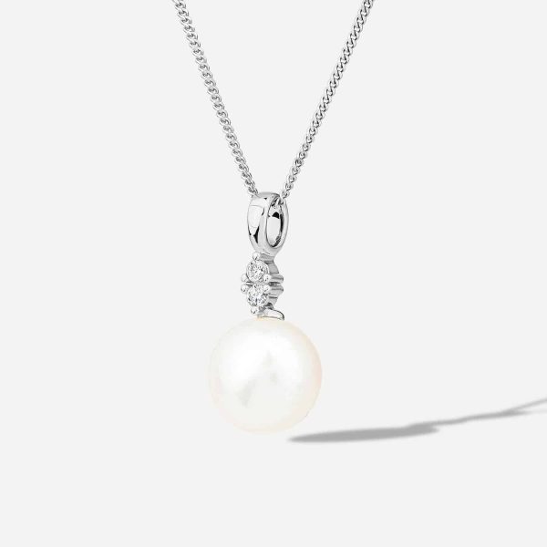 9ct White Gold 0.04ct Top Diamond & Freshwater Pearl Pendant