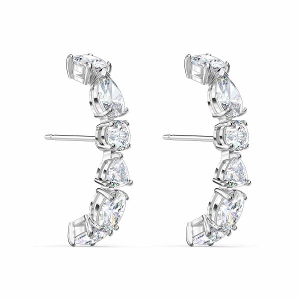 Rhodium Plated Tennis Deluxe Cubic Zirconia Cuff Earrings - Image 3