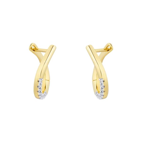 9ct Yellow Gold 0.10ct Diamond Tear Drop Hoop Earrings - Image 3