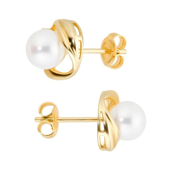 9ct Yellow Gold Fluid Pearl 0.04ct Stud Earrings - Image 3