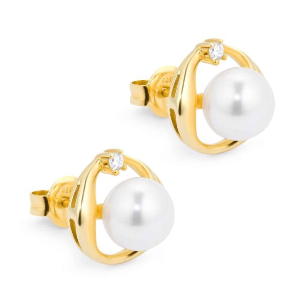 9ct Yellow Gold Fluid Pearl 0.04ct Stud Earrings - Image 4